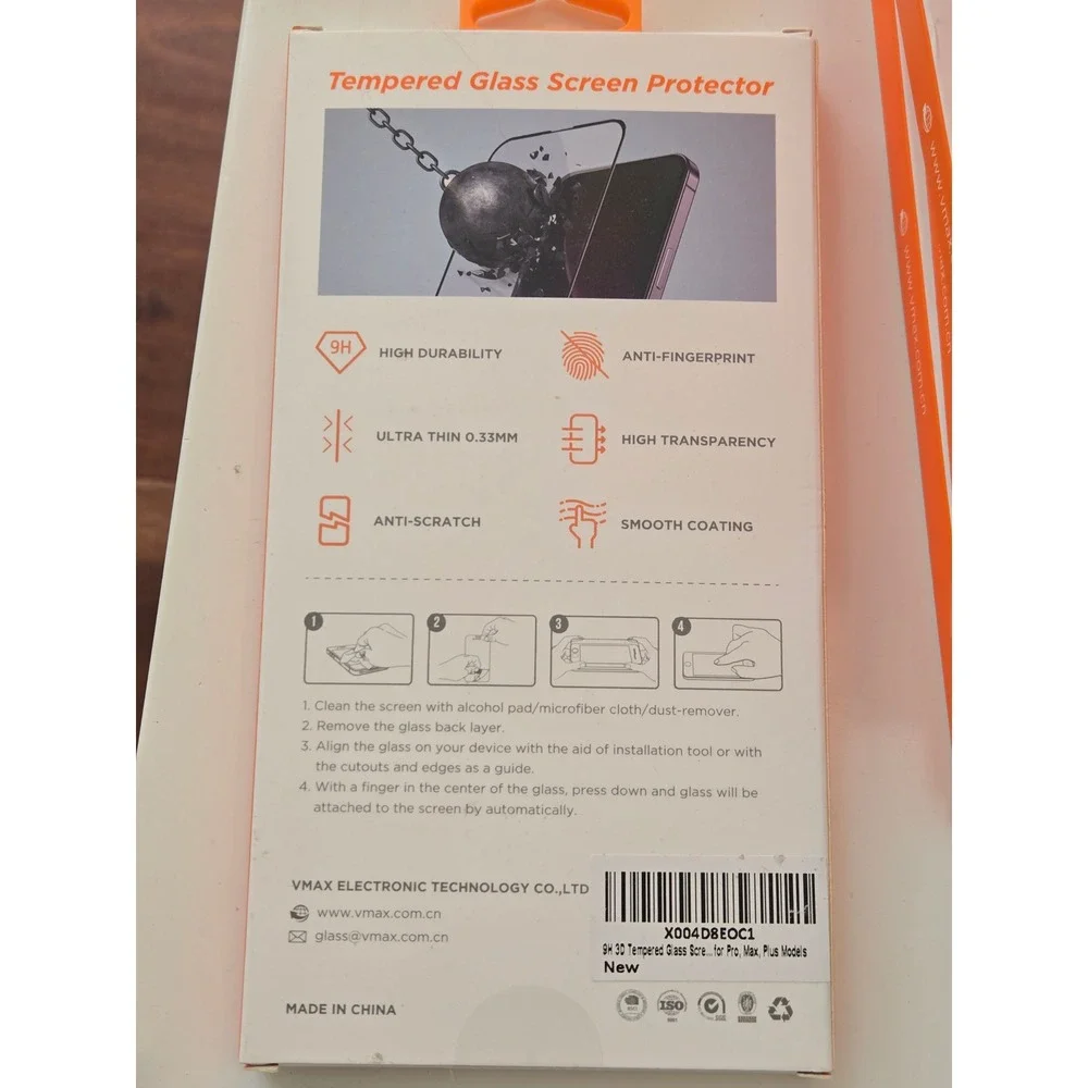 VMAX Black‎ Tempered Glass Screen Protector for iPhone 15 Pro 3D
